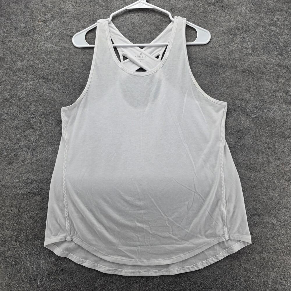 Athleta Tank Womens L White Basic Round Neck Stretch Lightweight Breathable
